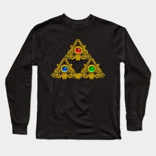 MAGIC ELFIC TALISMAN /GOLD TRIANGLE WITH GEMSTONES IN BLACK Long Sleeve T-Shirt